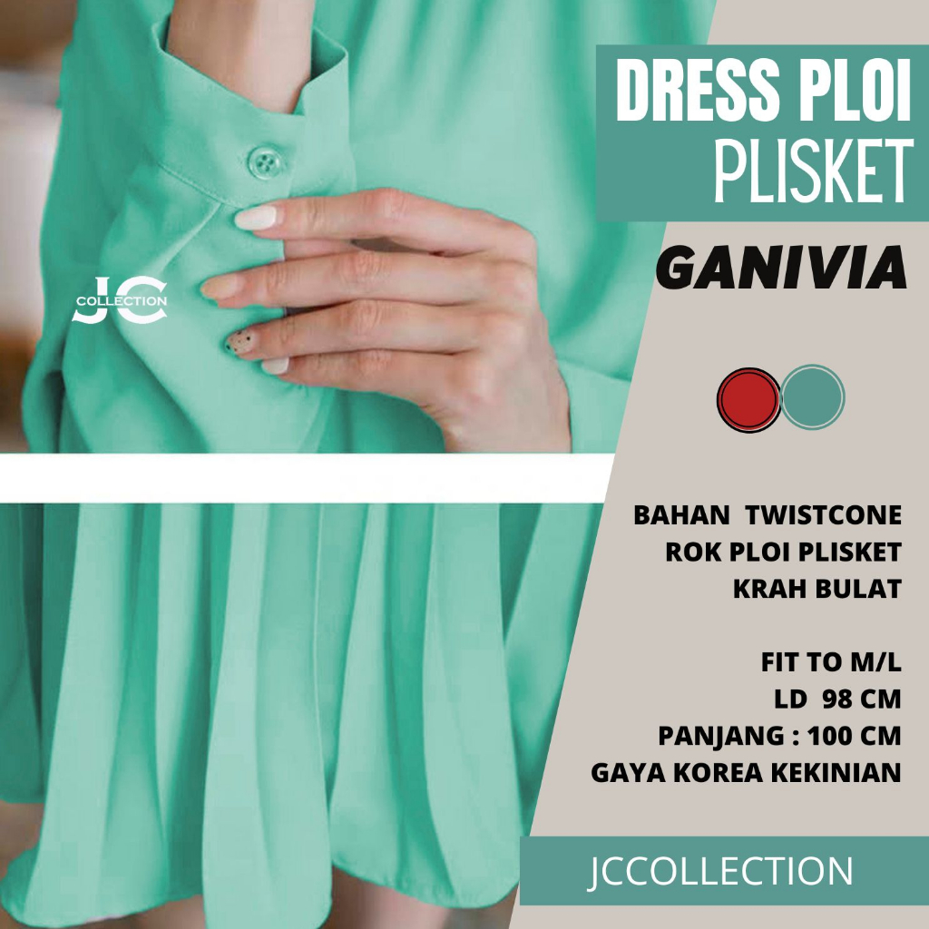 Long Dress ploi plisket lengan panjang wanita gaya korea Ganifia - JCCollections