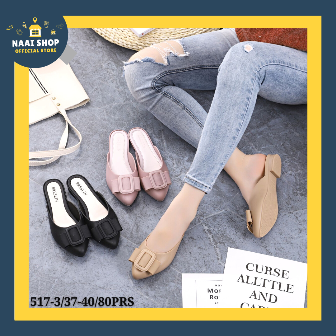 Sepatu selop wanita model Pita size 37-41 Sepatu mules wedges slop heels rendah cewek terlaris slip on import premium murah terbaru korea style Sepatu sandal casual kekinian naai shop breslin