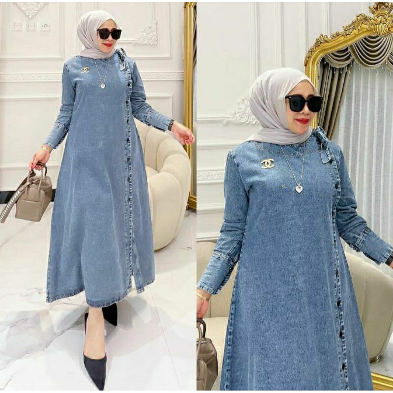 Gamis Jeans Briska Maxy 2023 / Pakaian Wanita Model Terbaru / Baju Muslim / Dress Light Snow / Gamis