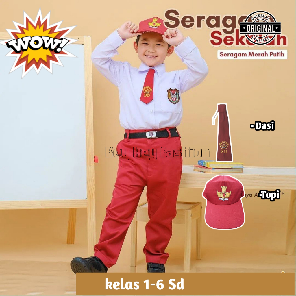 seragam anak sekolah tk merah putih anak laki laki lengan  panjang kelas 1 2 3 4 5 6 7 sd / seragam 