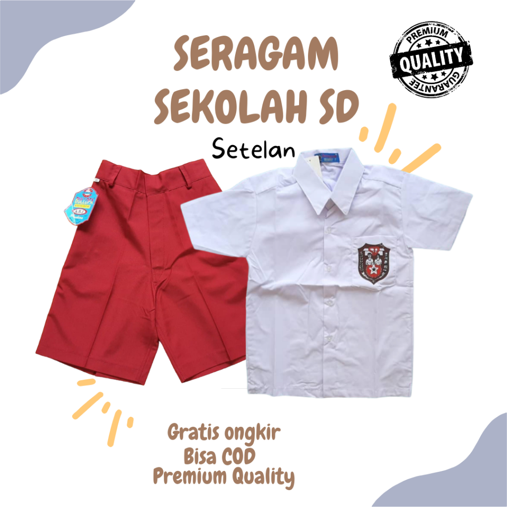 setelan seragam merah putih anak sd celana dan baju pendek anak laki laki kelas 1 2 3 4 5 6 sd / ser