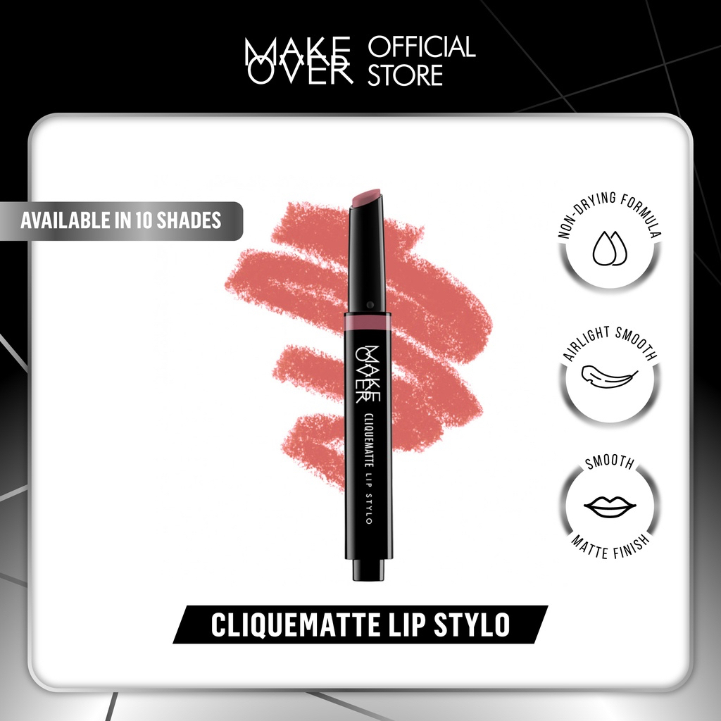 MAKE OVER Cliquematte Lip Stylo Indonesia / Lipstick Matte 2g / Non Drying Formula Airlight Smooth Matte Finish / Natural Buildable Intensity Non Sticky Easy Precise To Aply / 201 202 203 204 205 206 207 208 209 210 / Cosmetic Makeup Lips Make Up Series