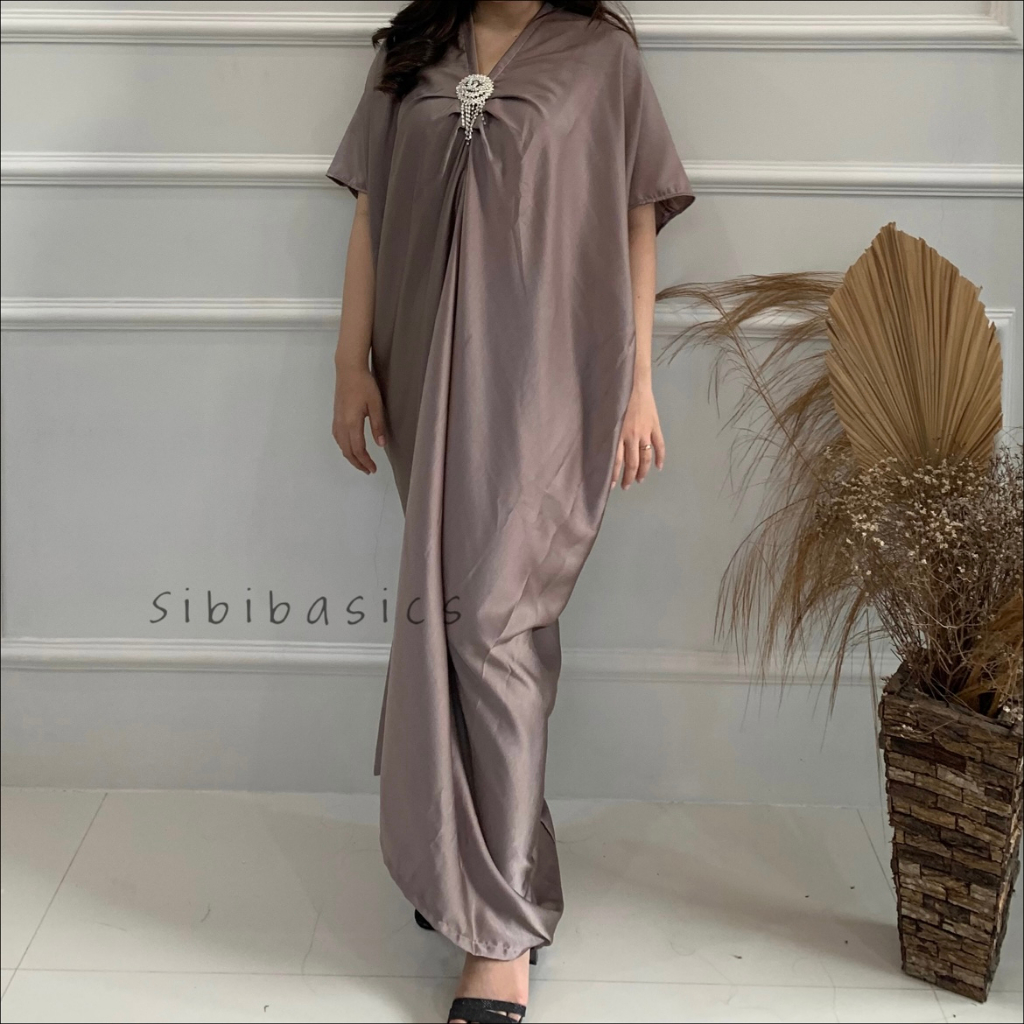 SIBIBASICS - Kaftan Polos Wanita Satin Maxmara Premium Lebaran Mewah Terbaru 2023 Kondangan