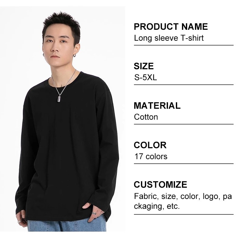 Atasan lengan panjang polos Unisex Cotton Combed 24s