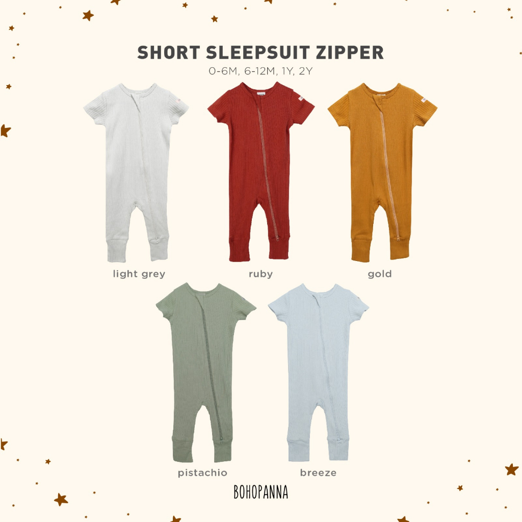 Bohopanna - Short Sleepsuit Zipper Polos / Baju Tidur Anak Unisex