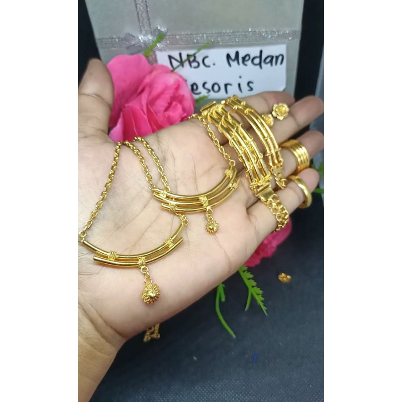 Kalung bambu dan gelang bambu lapis emas 24 k