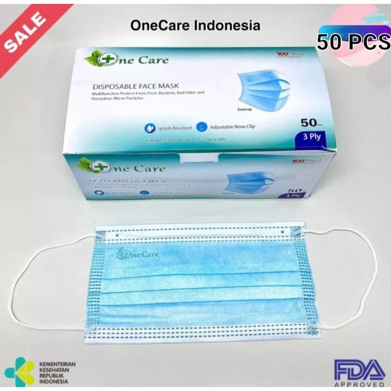 Medis  Masker Earloop 3 Ply ONE CARE/ Masker  3ply isi 50 Pcs Earloop/EARLOOP