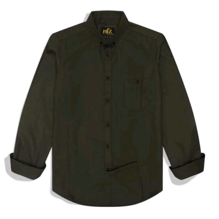 KEMEJA PRIA HIJAU ARMY POLOS LENGAN PANJANG KEMEJA DISTRO SLIMFIT KASUAL FORMAL KEMEJA HIJAU ARMY