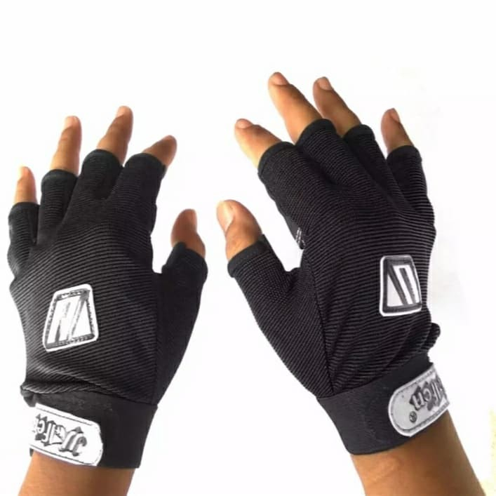 SARUNG TANGAN MOTOR SETENGAH JARI/MOTORCICLE GLOVES WARNA HITAM POLOS PRIA DAN WANITA/SARUNG TANGAN PENGENDARA MOTORBIKE TERLARIS