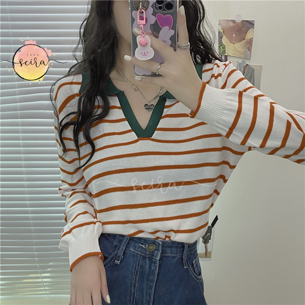 [BISA COD] Knitwear Onnie Thania Knite Blaster / Sweater Korea Bergaris / Knitwear Sweater Crop Rajut Sweater Bergaris Baju Rajut Import Crop Top Lengan Panjang