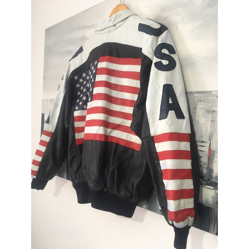 Jacket Kulit 100% Domba USA Flag