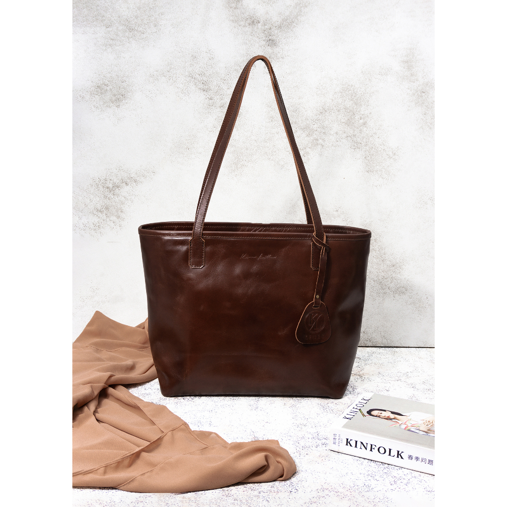 Kenes Leather Tote Bag Wanita Tas Selempang Kulit Asli RUBY Pullup - Free Gravir Nama