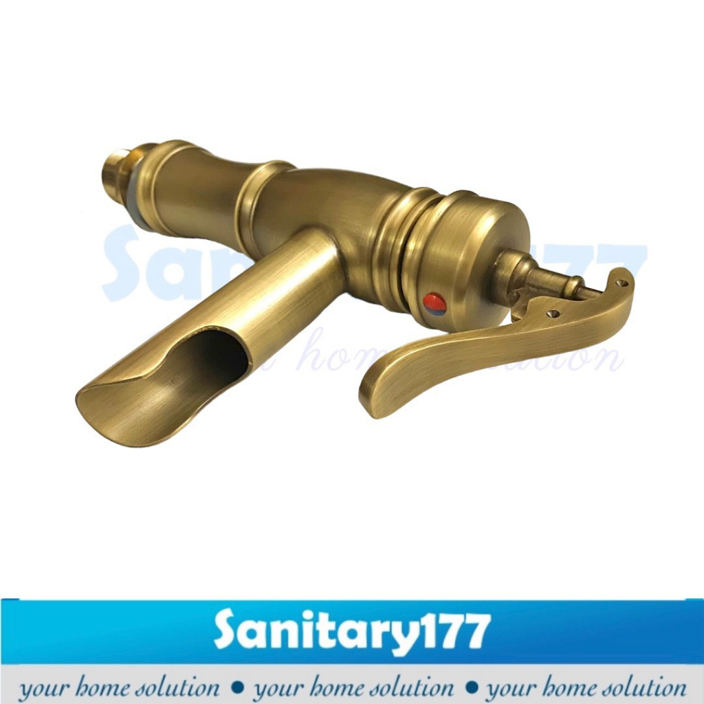 Kran Wastafel Panas Dingin  GOLD matte 84G-Keran air washtafel antik cuci tangan mixer retro model jadul eropa european antique unik uniq teko brass basin faucet