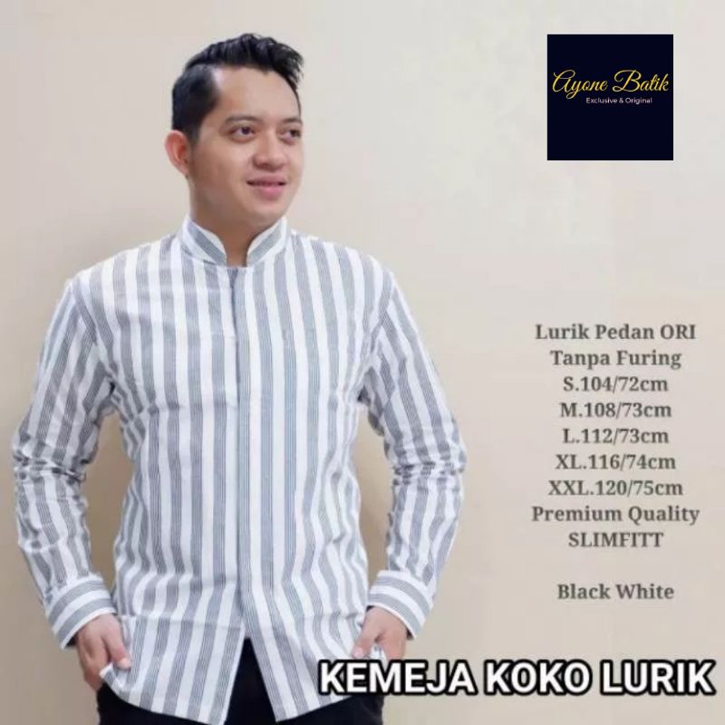 Kemeja Lurik Lengan Panjang Pria Lurik Pria Black Grey Lengan Panjang KEMEJA KOKO LURIK Kemeja Lurik Coklat Terbaru