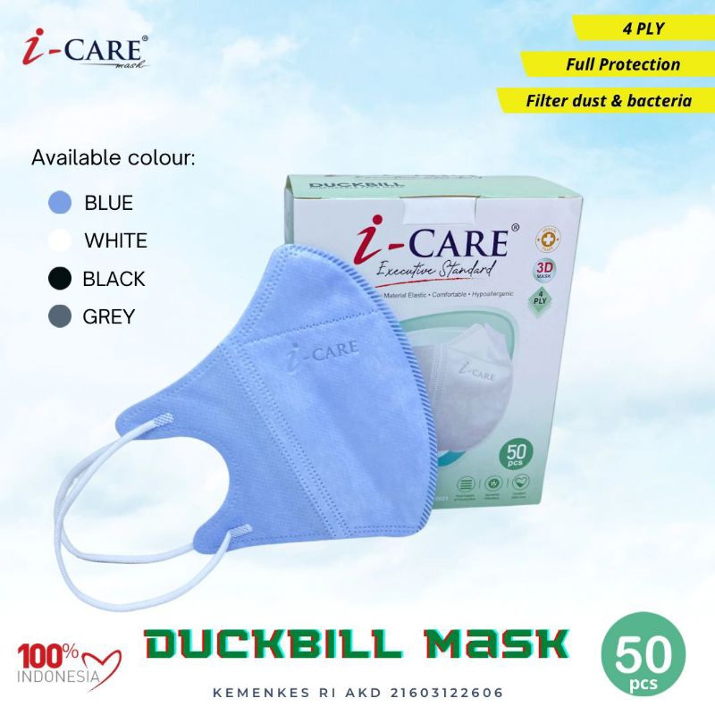 MASKER DUCKBILL I-CARE 4 PLY DISPOSABLE FACE MASK ISI 50 PCS