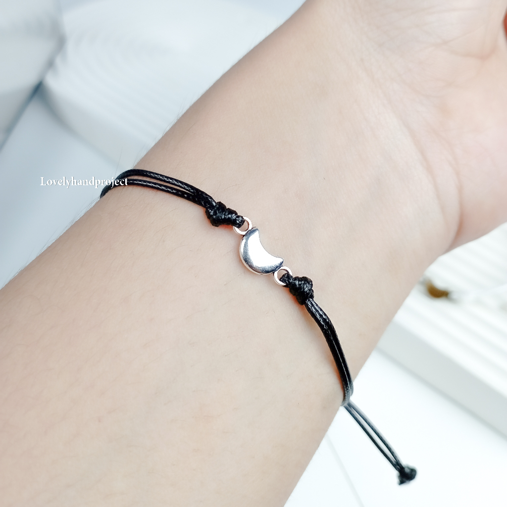 (2Pcs) Gelang Couple Bulan Sabit Tali Waterproof Mine and Yours Satin Lembut Korean Style Together we can Half Moon Viral Pasangan Bestie Sahabat Warna Hitam Coklat Putih