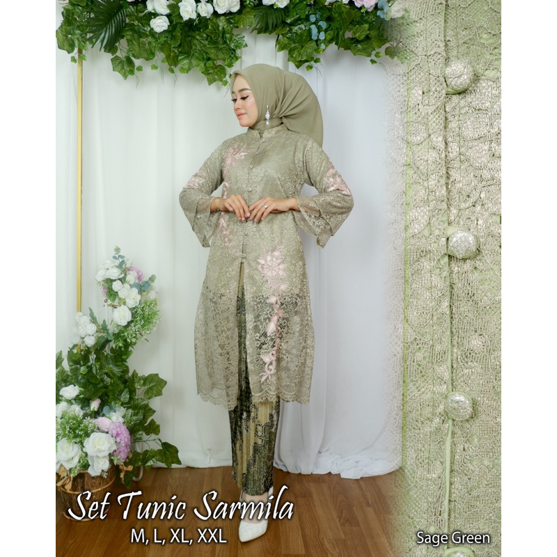 Permata Olshop / Setelan Kebaya Tunik Sarmila / Baju Kurung Kancing Brukat Modern / Kebaya Brukat Tanpa Gliter / Baju Tunik Kebaya Pesta / Kebaya Busui Tunik