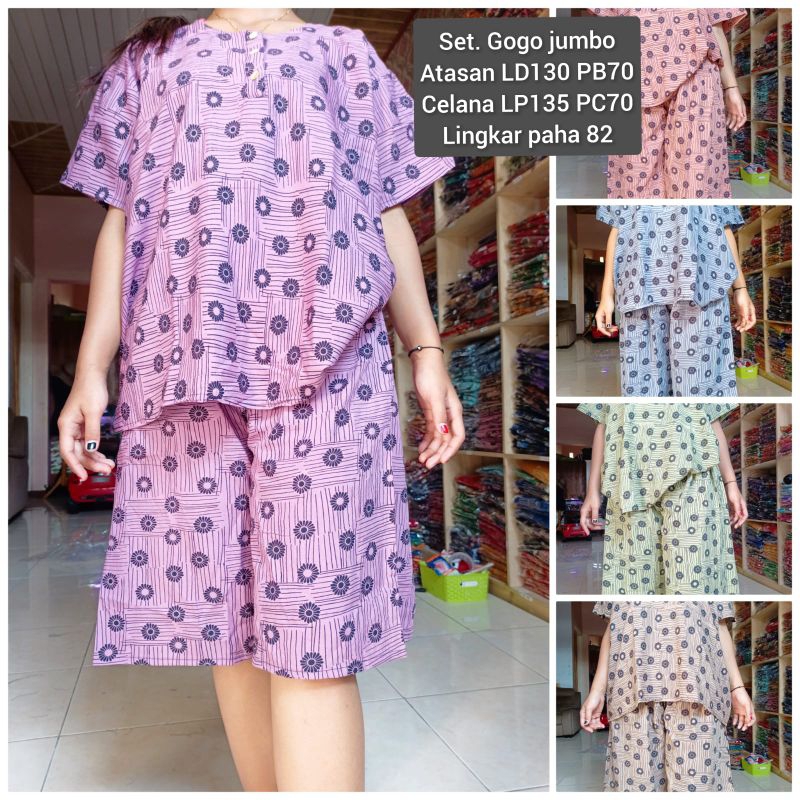 setelan pendek jumbo Gogo XXXL LD 130 LP 140 LPaha 80 rayon super adem Gendhis batik