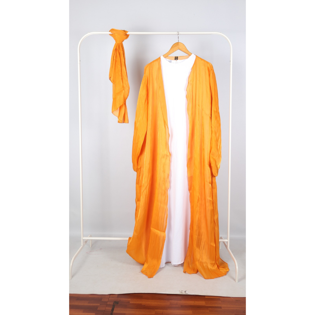 ONE SET SHIMMER DRESS ABAYA OUTER INNER + PASHMINA