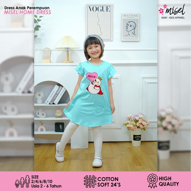 Baju Dress Kaos Anak Perempuan Cewek Misel Motif Mixue Usia 2 3 4 5 6 7 8 Tahun.