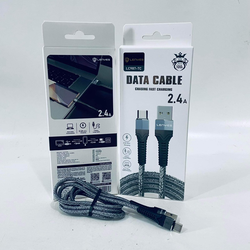 LENYES LC987 2.4A Kabel Fast Charging Universal Sync Data Cable Charger Nylon Anti Putus 1 m Type C