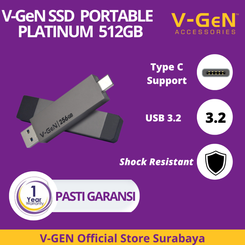 SSD Portable V-GeN Platinum 128GB 256GB 512GB USB 3.2 Type C V-GeN