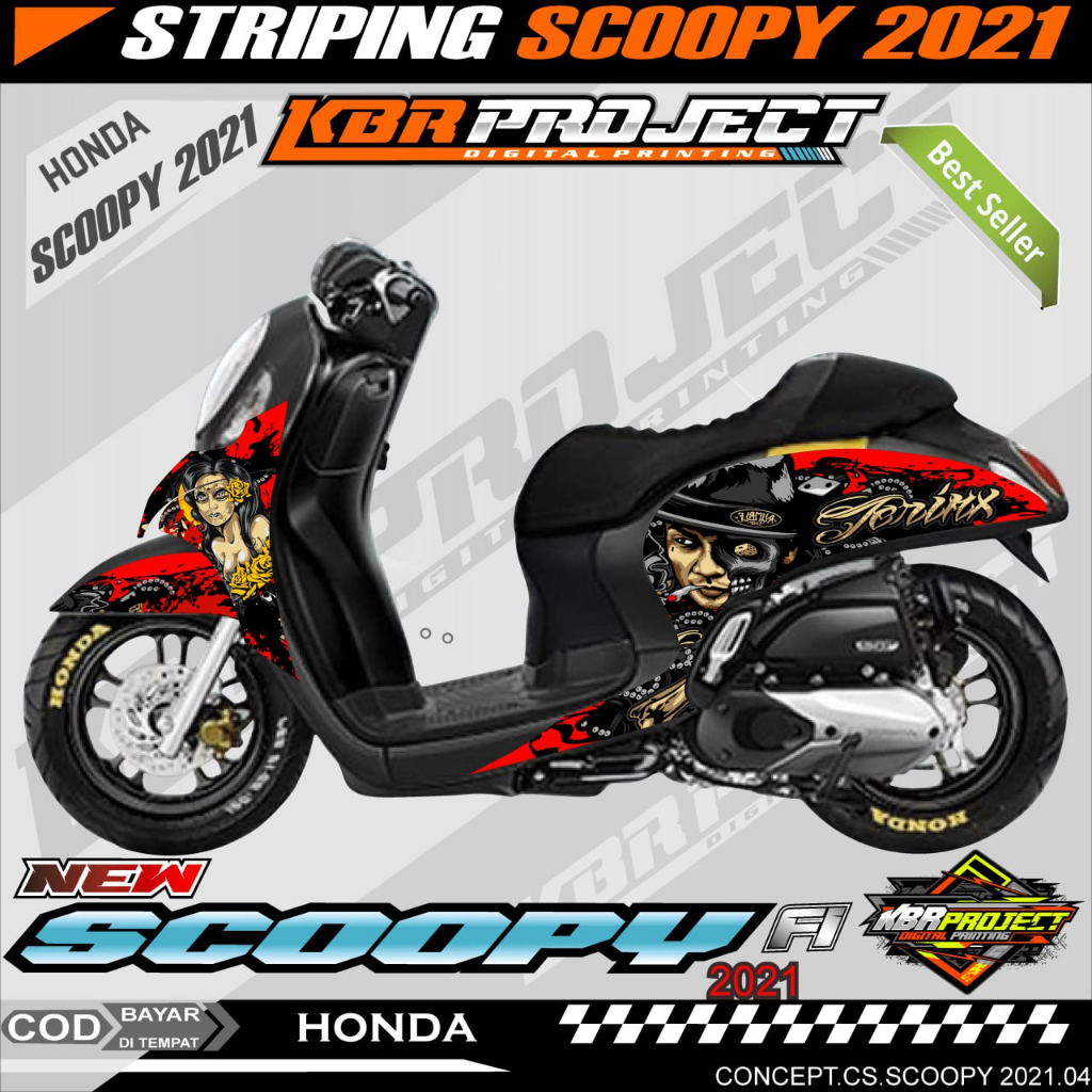 SCOOPY FI 2021 STIKER STRIPING PREMIUM MOTOR KEREN LIS VARIASI MOTOR HONDA RACING 04 TRANSPARAN COD