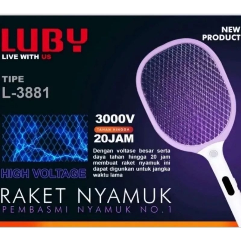 Raket nyamuk charger Luby L-3881 + Senter / Pembasmi nyamuk Raket Nyamuk Charger murah