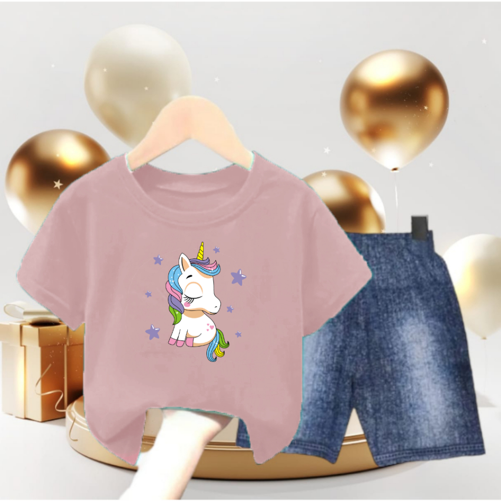 Setelan Kaos Anak Unicorn dream Vista Terry/oneset Celana Semi jeans Size S,M,L,XL