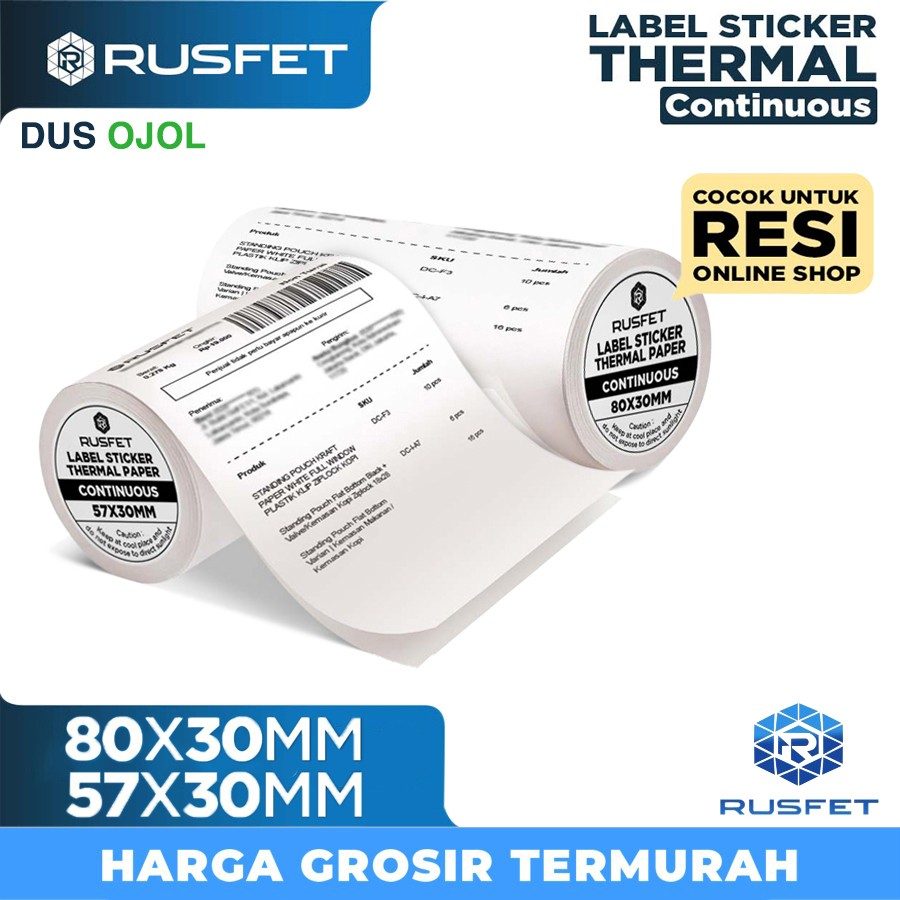 

Label Sticker Rusfet Thermal CONTINUOUS Core Resi Barcode Online Per DUS