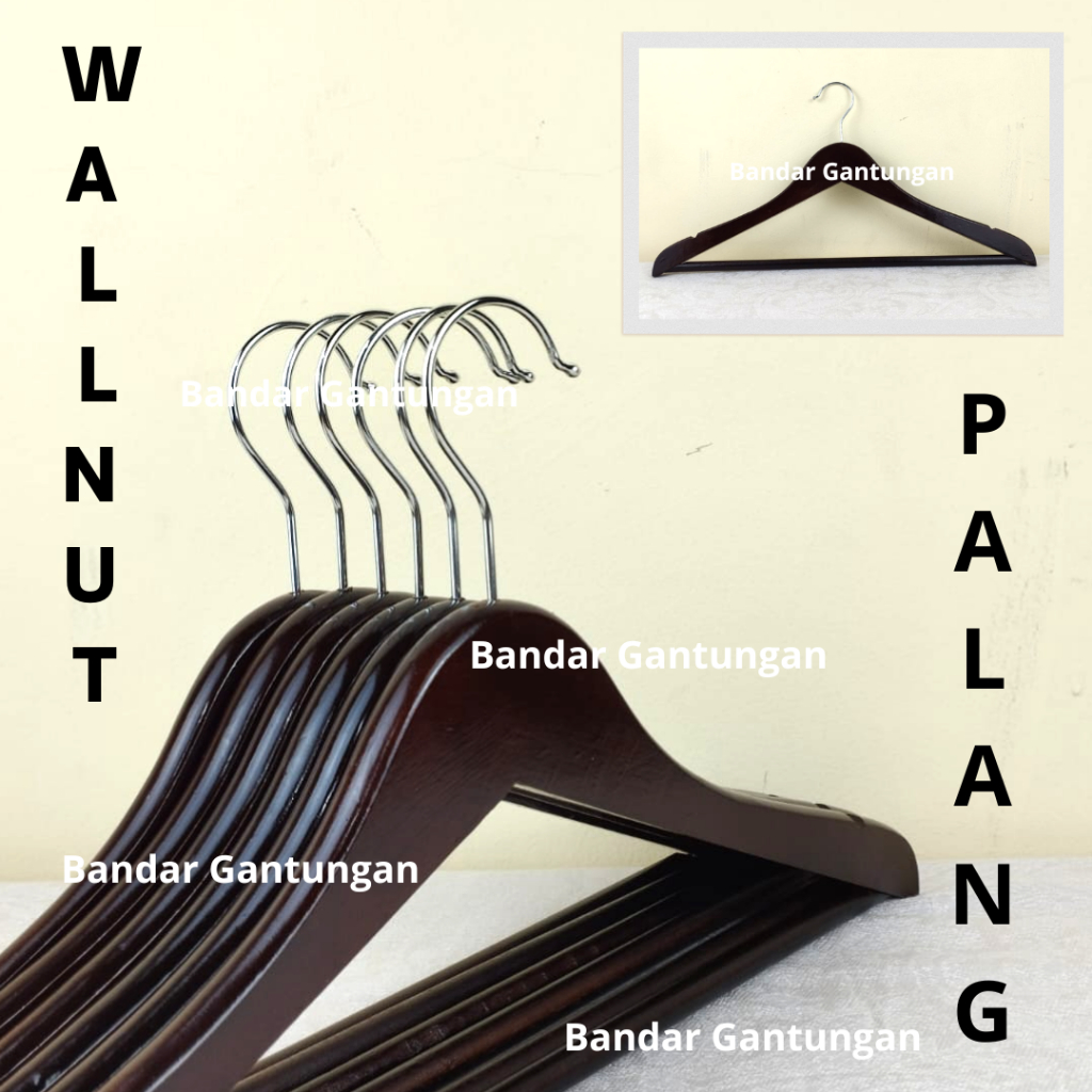 Hanger Kayu Wood Palang Wallnut Coklat Tua/Gantungan Baju Kayu Coklat Tua(BH)