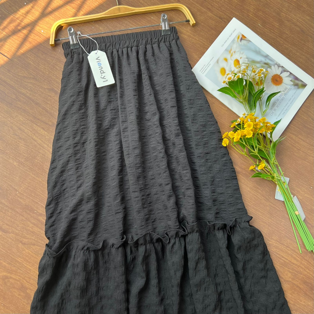 Rok Wanita Korea Polos / LongSkirt Import 117 / Rok Cott Import Cewek Furing / Rok Ruffle