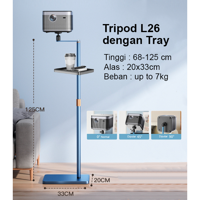 TRIPOD PROYEKTOR | STANDING TRIPOD L26 BIRU Adjustable 360 Derajat Universal | BRACKET TIANG PROYEKTOR