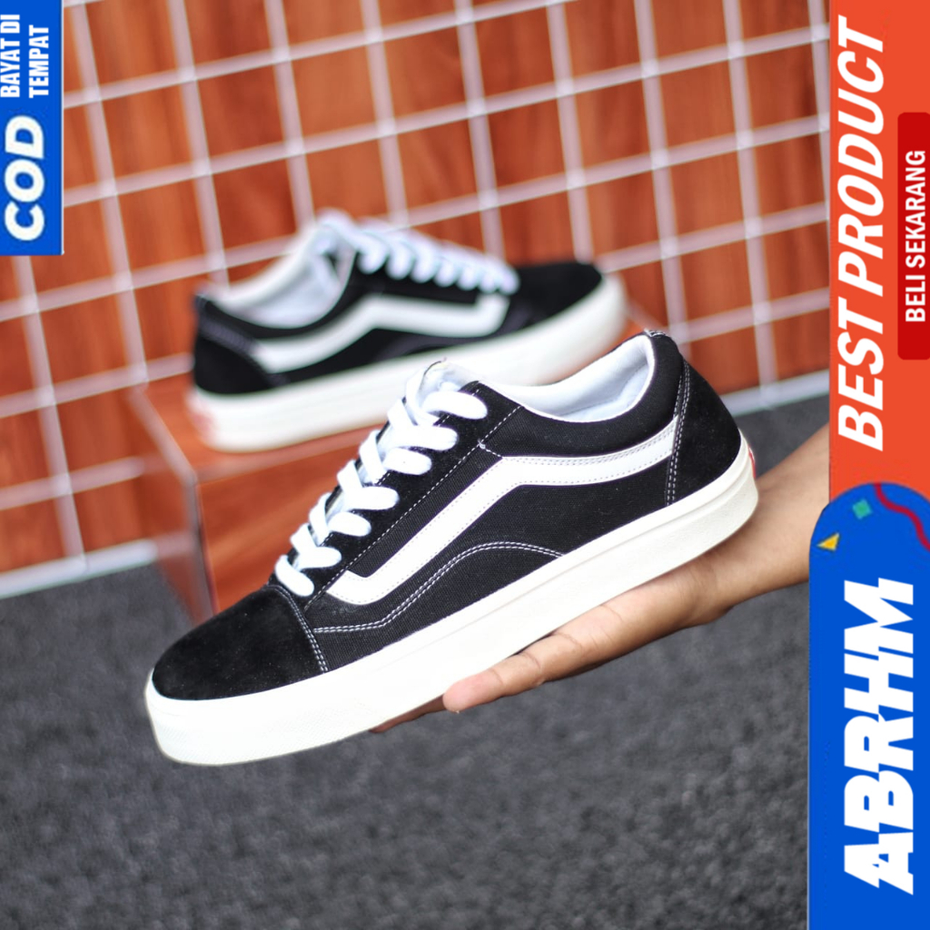 ABRHM Sepatu Ukuran Besar 38-47 Sneakers Hitam Tali Sekolah Pria