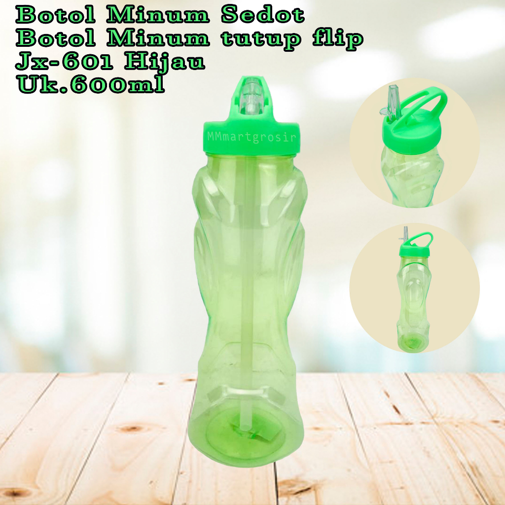 Botol Minum + Sedotan / Botol Minum Tutup Flip / Botol 600ml / JX-601