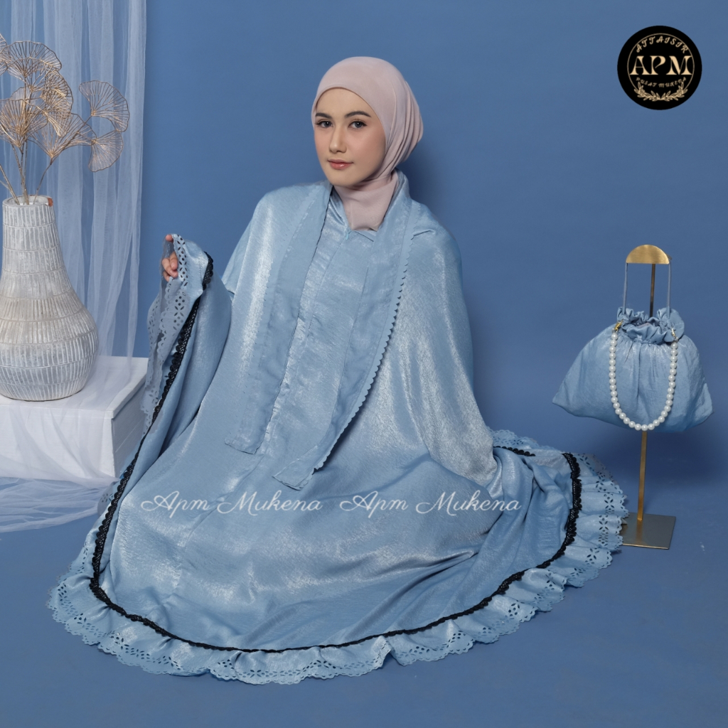 Apm Mukena - Mukena Silk Santorini Shimer 3 In 1 Shanum Laser Cut Rempel Mewah