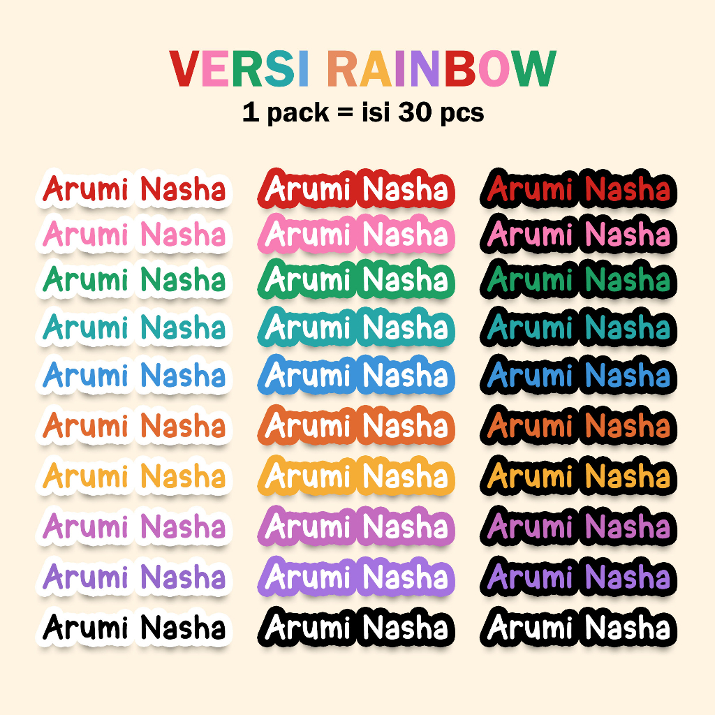 Sablon Setrika Nama, Sablon Label Nama,  Versi Stroke (isi 30 pcs)