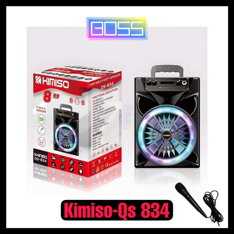 Speaker Bluetooth Portable Karaoke Kimiso Qs-834 LED 8 inch With Mic Karaoke