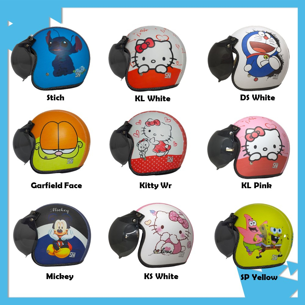 Helm Retro Bogo Anak Junior PRINTING Full Kulit Motif Karakter Murah