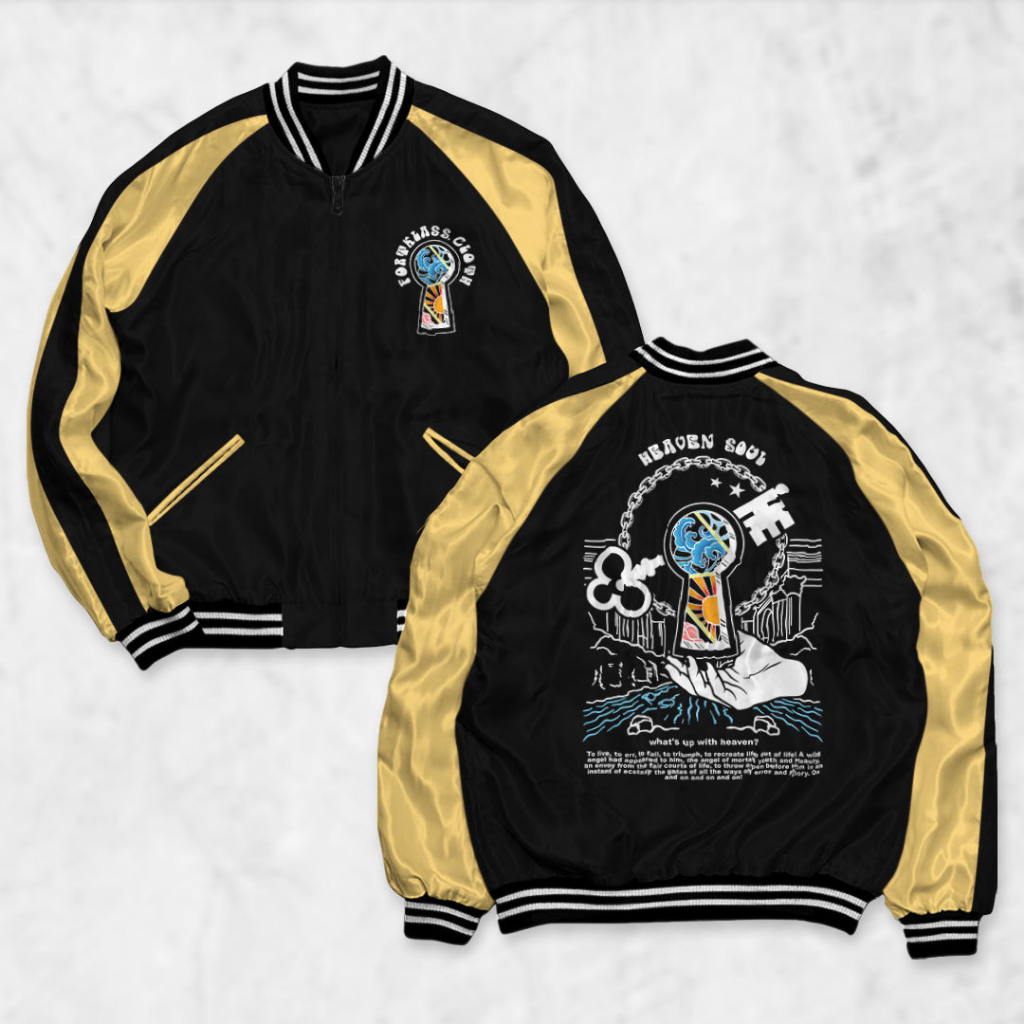 Fortglass Jaket Sukajan Motif HEAVEN Sablon Jaket Pria Wanita Distro Unisex Japan Premium Original