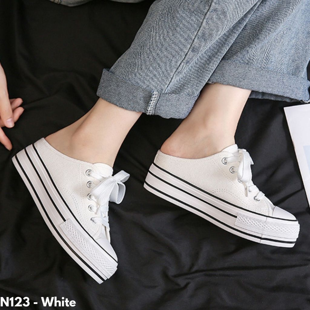 Gypsy - Retro Highsole Sepatu Sneakers Kanvas Wanita Dewasa Import Sole Karet Slop Seoatu Snakers Hitam Cewek Remaja Canvas Snekers XN123