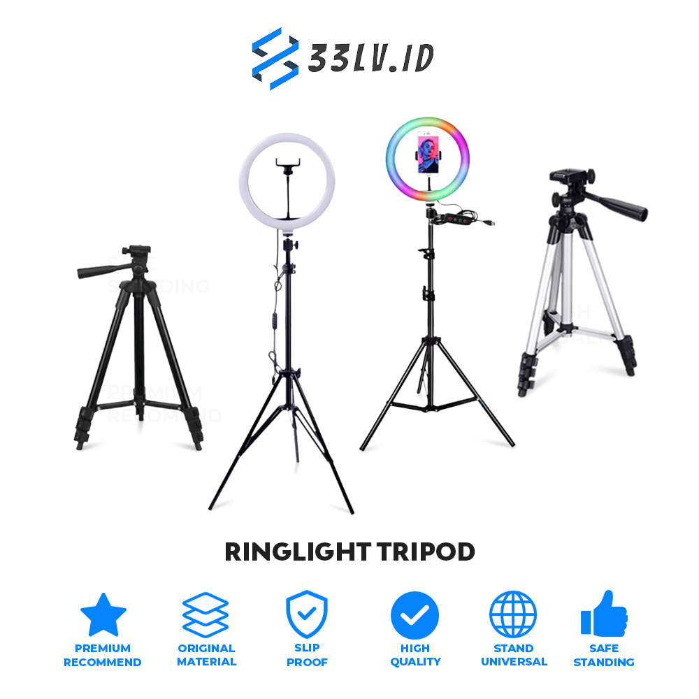 【33LV.ID】4 Model Paket Komplit Ringlight 26cm + Tripod 2,1 Meter Make Up Vlog Lampu Ringlight