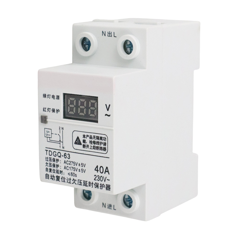 Digital Din Rail Over Under Voltage Protection Self-recoverable 230V 40A - TDGQ-63 - White