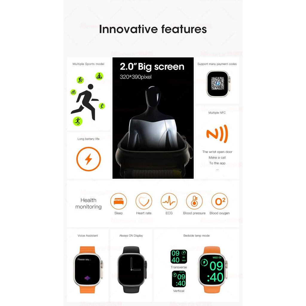 (NC) Watch Ultra Sport Smart Watch IP68 Waterproof Bluetooth Call Body Temperature Men's ECG NFC