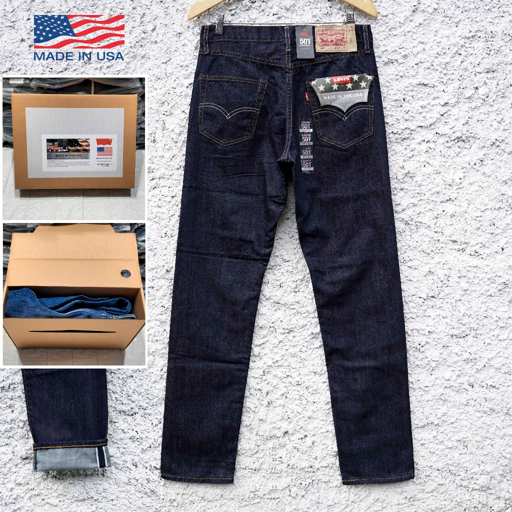 Levis 501 Selevedge - Celana Casual Pria Made in USA - Bonus Box Packaging