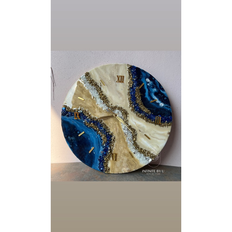 Custom Jam Dinding 40 cm | Jam Dindin Resin | Jam Resin | Geode Resin Clock | Marble Clock