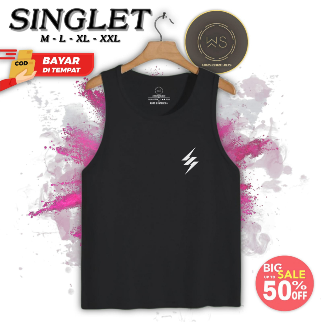 Kaos T-shirt Singlet Motif PETIR | Cocok buat ngeGym Pria polos Ukuran M L XL XXL