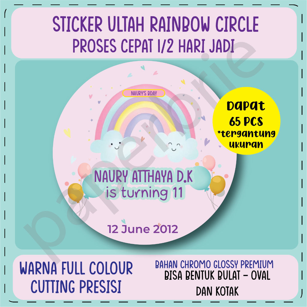 label stiker RAINBOW SOFT Ulang Tahun Anak - sticker birthday party stiker hampers sticker hamper stiker bingkisan ultah