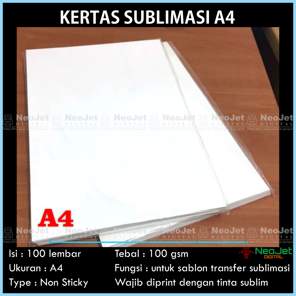 

Kertas Sublim Sublimation Paper A4 Sublimasi Sablon Transfer Digital Polyester Putih Mug Piring Tumbler Jersey