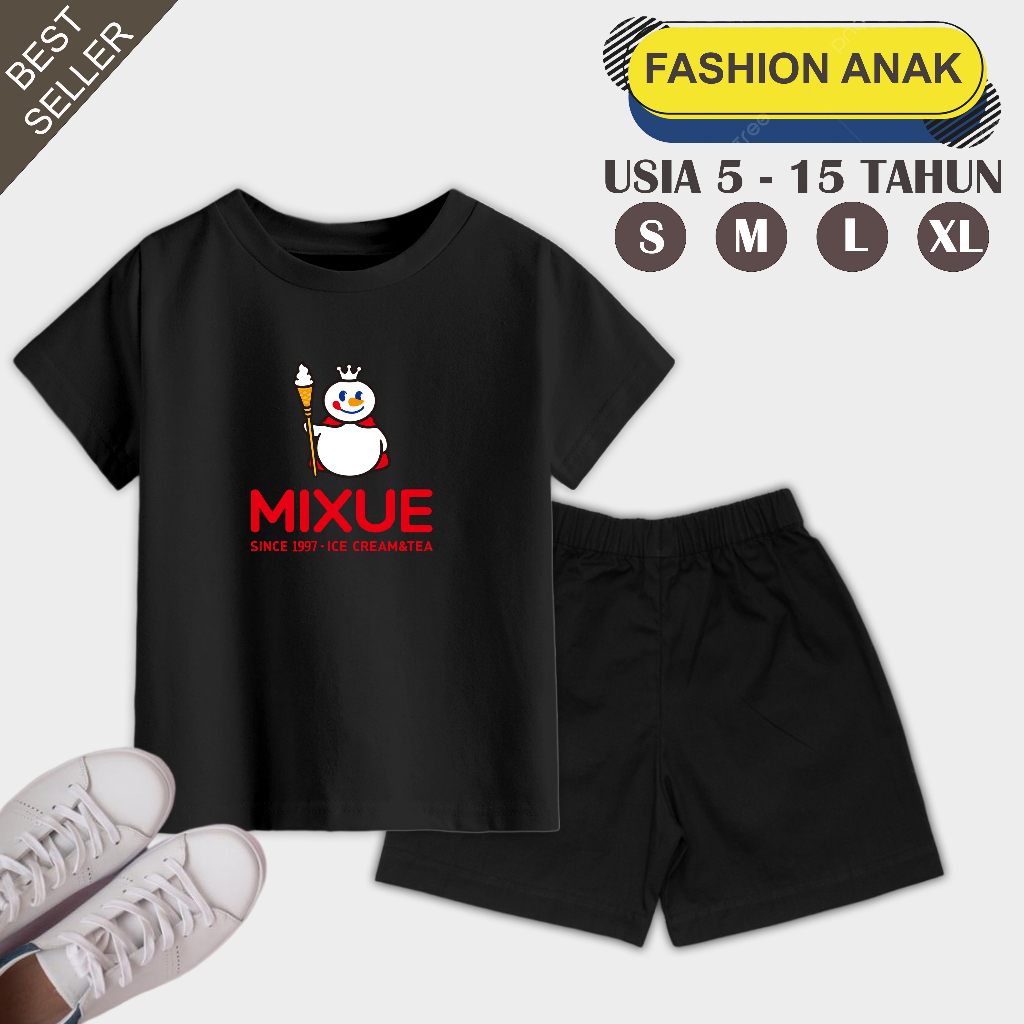 Setelan Anak Usia 5 - 15 Tahun Unisex Motif Mixue 1997 Bahan Katun Terry Tebal dan Lembut